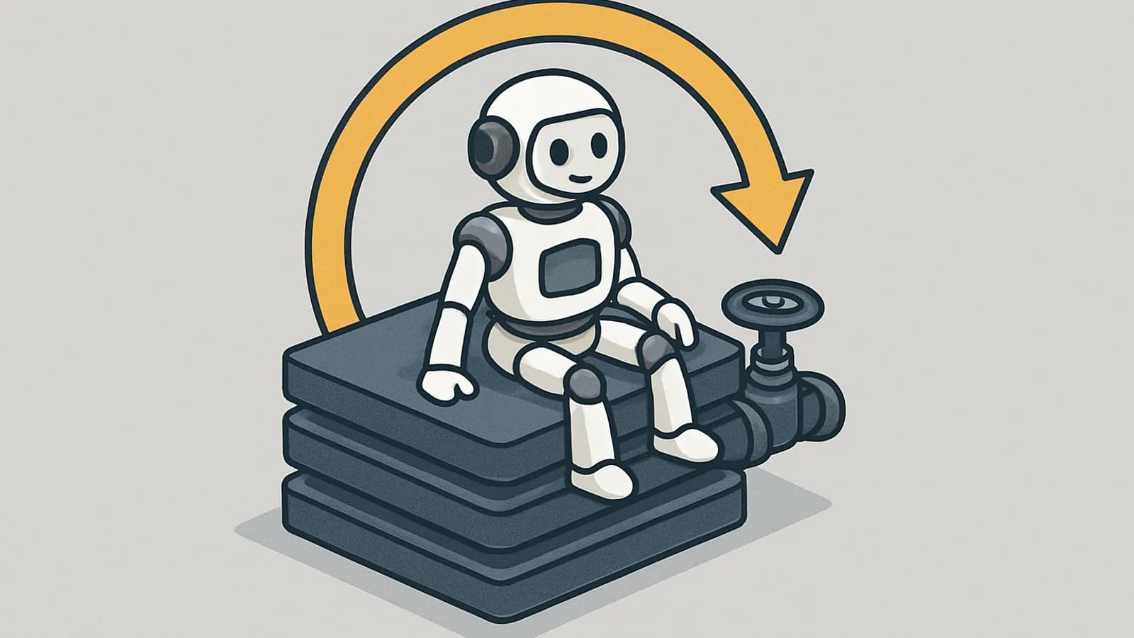 An AI agent resting on layered foundations of advertising data with a safety gate and a repeating loop, illustrating what a purpose-built Amazon PPC tool adds beyond a chatbot: deeper data, safe execution, and daily automation.